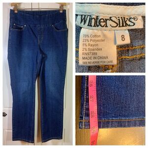 WinterSilks Pull On Stretch Denim Women 8 Elastic Waistband Straight Leg Comfort